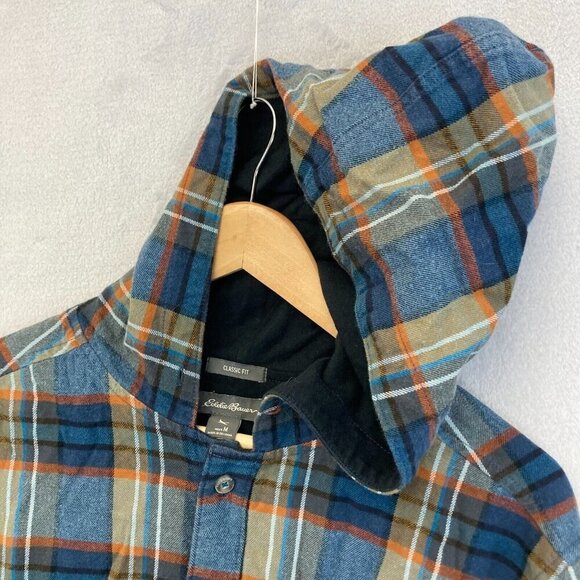 Eddie Bauer Flannel Shirt Jacket Shacket Mens Medium M Classic Fit Hooded Plaid - Picture 13 of 16